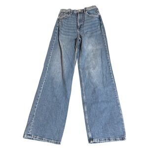 H&M SZ 20 Girl Teen Wide Leg Denim Jeans Medium Wash High Wash Button Zip Causal